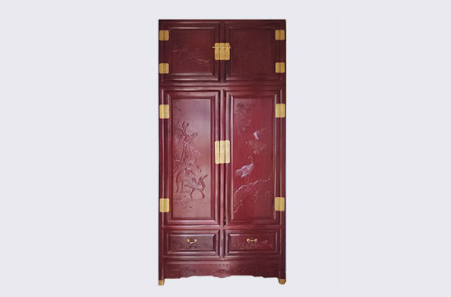 保康高端中式家居装修深红色纯实木衣柜
