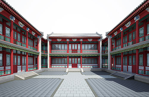 保康北京四合院设计古建筑鸟瞰图展示